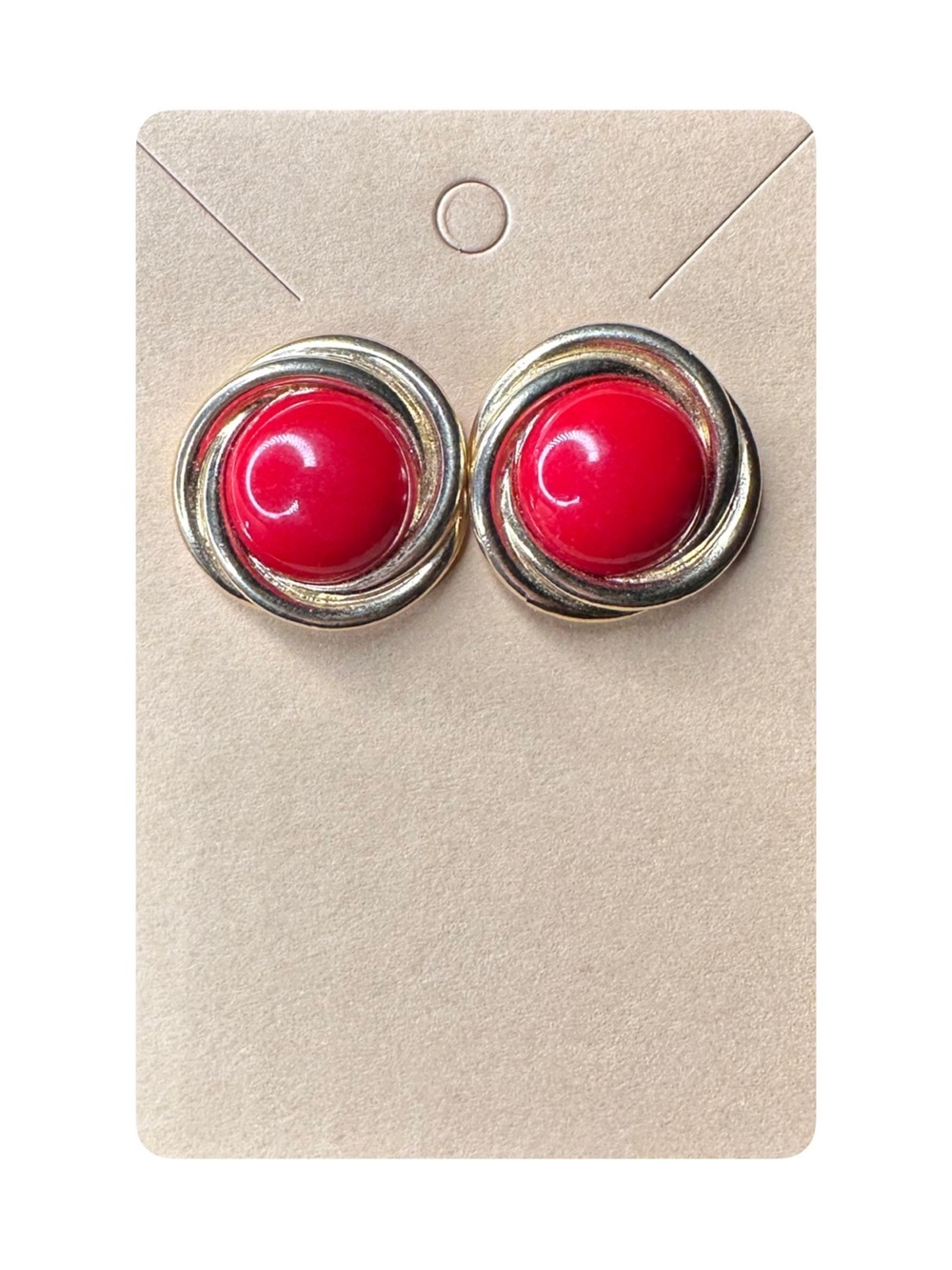 5/$25 😻 Trifari Gold-Tone Earrings with Bright Red Cabochons